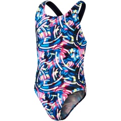Costume da bagno Digital Allover Leaderback Speedo True Navy/Black/Rose Violet/Bright Yellow - Taglia 8 anni