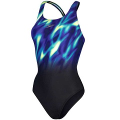 Costume da bagno donna Placement Digital Powerback Speedo Black/Chroma Blue/Aquarium - Taglia 44