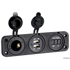 Voltmetro Osculati digitale 8/32 V - doppia presa USB - presa accendisigari