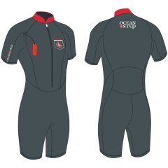 Shorty longe cote homme Ocean Step Dualzip Steamer 2/2mm Gris-rouge