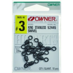 Girelle pesca Owner Tappetino nero King SWIVEL #1, 225Kg POCH di X8