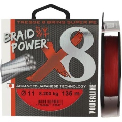 Filo trecciato da pesca Powerline Braid Power X8 Rosso 300 m 14/100 - 26 lbs
